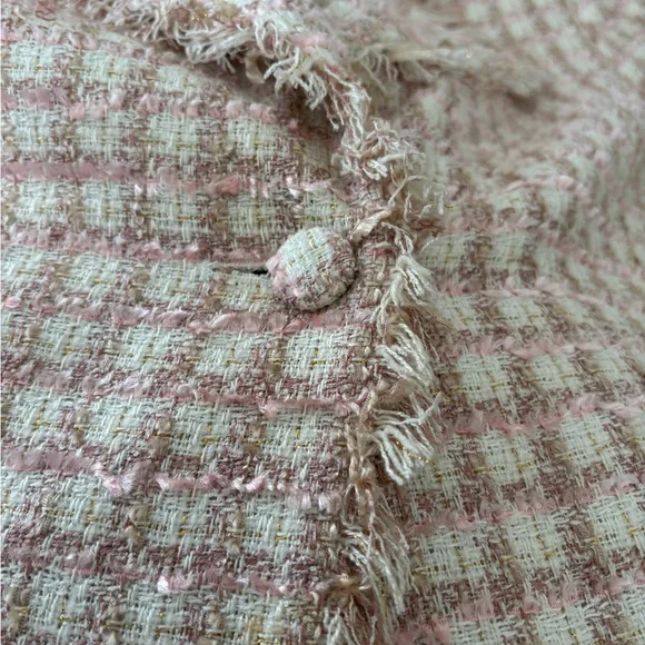 Pink & Cream Tweed Frayed-Trim Blazer Jacket - Picture 13 of 13